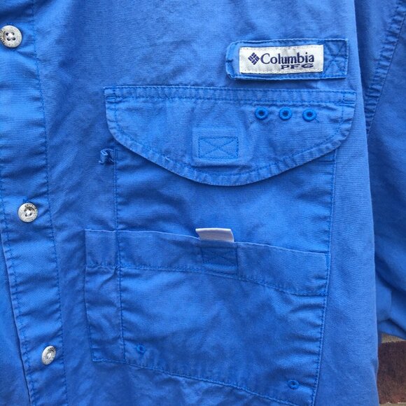 Columbia PFG Fishing Shirt Blue Mesh Lined Vent Back Hiking Camping Mens XL - Picture 3 of 9
